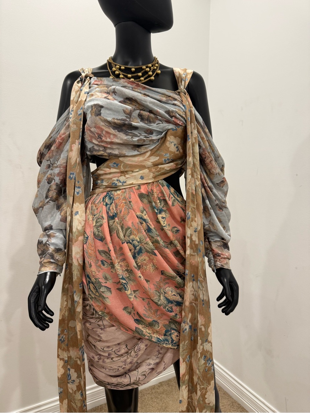 Zimmermann 100% Silk Floral Draped Cutout Open Back Mini Dress Size 1
